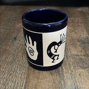 Etched Kokopelli Coffee Mug Navy Blue Made-In USA Southwestern